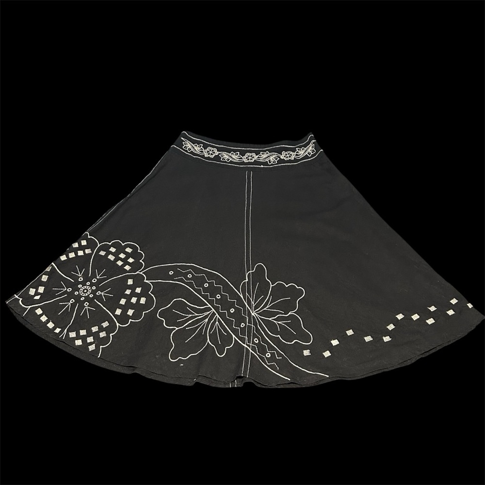 Vintage Y2K WILLI SMITH Embroidered Linen Fairygrunge Midi Skirt Whimsigoth Boho